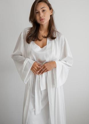 30082 anetta белый длинный шелковый халат для женщин