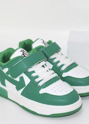 Білі осінні хайтопи із зеленими вставками на шнурках та липучці