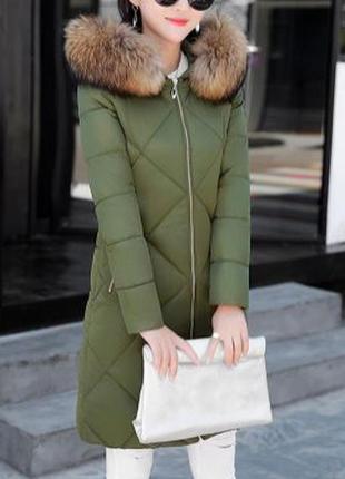 Распродажа удлиненная куртка прямого кроя с мехом на капюшоне оливково-зеленая мl6 фото