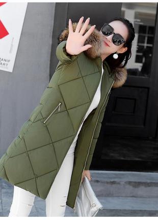 Распродажа удлиненная куртка прямого кроя с мехом на капюшоне оливково-зеленая мl3 фото