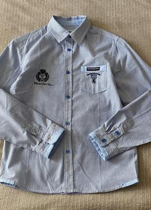 Рубашка кэжуал полосатая с вышивкой состояние новой р.140