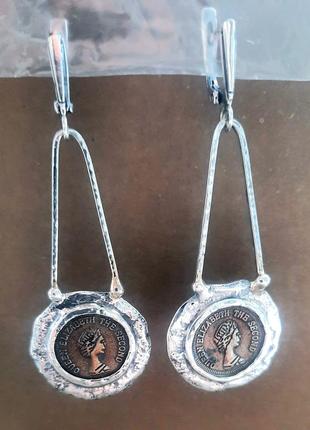 Дизайнерские серебряные 925 оригинальные эксклюзивные серьги в стиле бохо винтаж1 фото