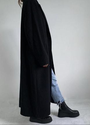 Жіночий чорний плащ міді тренч прямий вінтаж/довге пальто вільного крою оверсайз1 фото