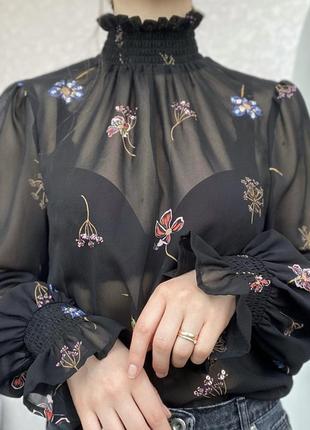 Блуза с кропом блузка с укропом черная цветами полупрозрачная