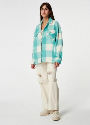 Рубашка в клетку, теплая рубашка женская, размер oversize, застежка на кнопки бренда jennyfer, xs-s2 фото