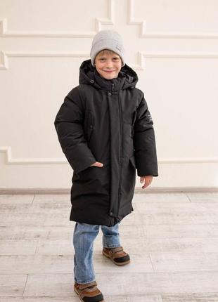 Зимове пальто на хлопчика хакі беж чорне7 фото