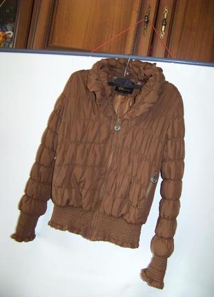 Бронзовая короткая жатая куртка с манжетами и патентом sm2 фото