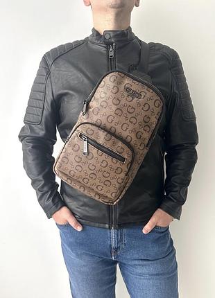 Мужская брендовая сумочка guess ezra logo sling bag гезз бананка/слинг на подарок мужу подарок парню