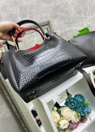 Черная большая женская сумка + клатч в комплекте!6 фото