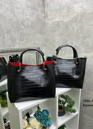 Черная большая женская сумка + клатч в комплекте!8 фото