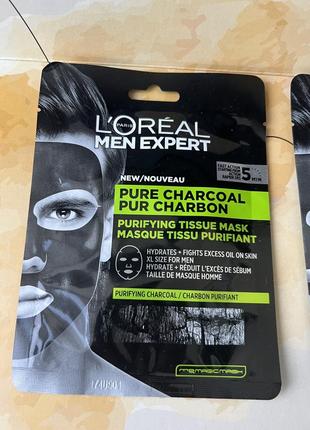 Тканинна маска для шкіри обличчя l'oreal paris men expert pure charcoal