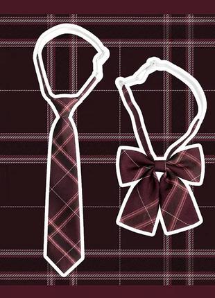Краватка унісекс вишнева у клітинку 9205 шкільна форма бордо вишня офіційний стиль2 фото