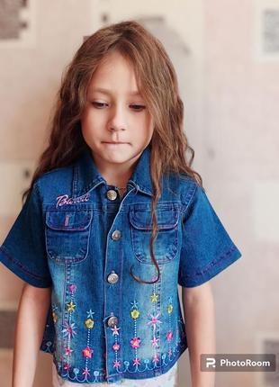 Джинсова сорочка футболка на дівчинку barbie