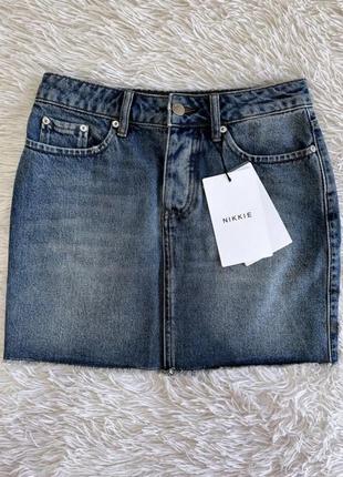 Юбка джинсовая мини варёнка потертостями винтаж