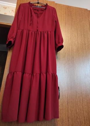 Платье платье бордо с воланами миди1 фото