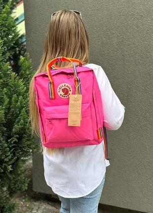 Розовый рюкзак с радужными ручками kanken classic 16l4 фото