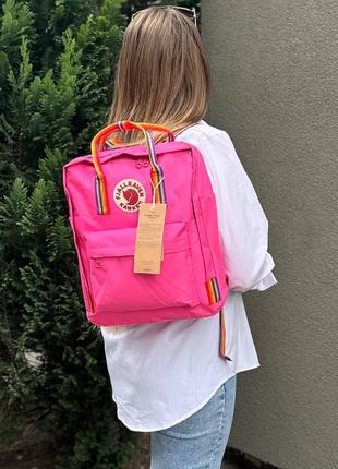 Розовый рюкзак с радужными ручками kanken classic 16l3 фото