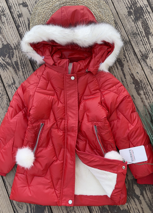 Пальто зима красное1 фото