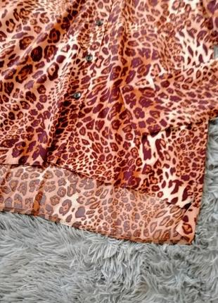 Легкий летний крепдешиновый костюм print leo леопард длинные брюки палаццо рубашка оверсайз5 фото
