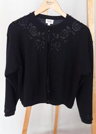 Кофта кардиган чорна з вишивкою шерсть