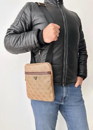Мужская брендовая сумочка guess vezzola 4g logo crossbody гезз оригинао сумка на подарок мужу подарок парню