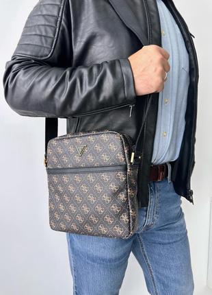 Мужская брендовая сумочка guess vezzola 4g logo crossbody гезз оригинал сумка на подарок мужу подарок парню3 фото