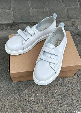 Слипоны кеды натуральна кожа белые на липучках классика