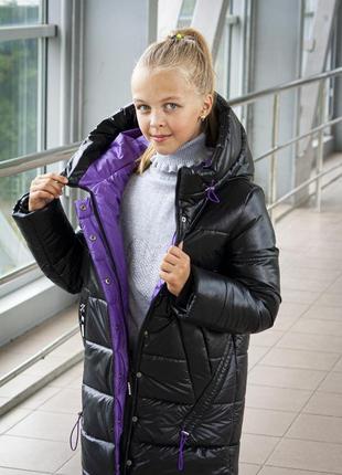 Зимова куртка підліткова пальто на дівчинку від 10 років довга чорна курточка пуховик для...