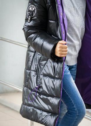 Зимова куртка підліткова пальто на дівчинку від 10 років довга чорна курточка пуховик для...