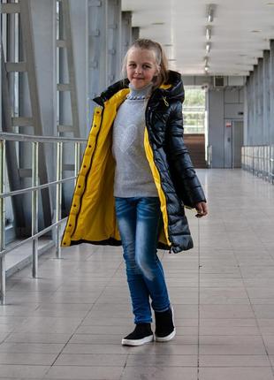 Зимова куртка підліткова пальто на дівчинку від 10 років довга чорна курточка пуховик для...