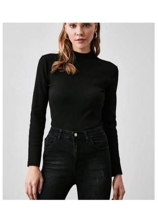 Чорний кашеміровий гольфик в рубчик, чорна базова водолазка