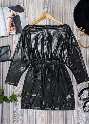 Чёрное тонкое платье с серебрянным напылением prettylittlething #2856