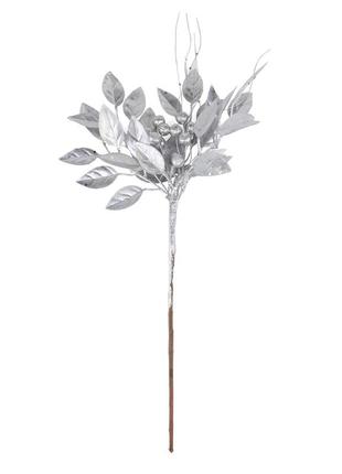 Декоративная ветка "заснеженные листья" серебряная