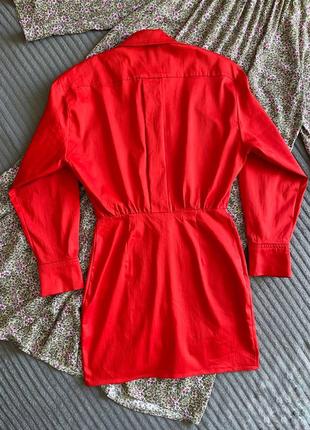 Поплиновое коттоновое платье зара мини короткое красное9 фото
