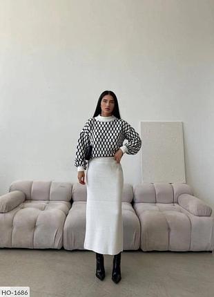 Женский костюм с юбкой, костюм двойка, связанный костюм, связанный вязаный костюм,...