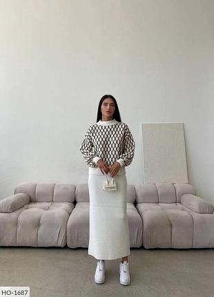 Женский костюм с юбкой, костюм двойка, связанный костюм, связанный вязаный костюм,...