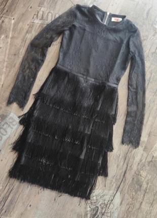 Черное платье с бахромой и кружевом в стиле гэтсби, одри хепберн, 20х5 фото