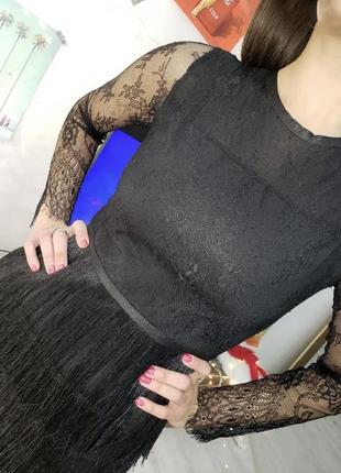 Черное платье с бахромой и кружевом в стиле гэтсби, одри хепберн, 20х4 фото