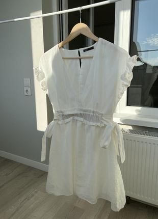 Нежное молочное платье с воланами zara1 фото