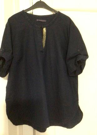 Стильная льняная блуза mango цвет темно синий состав лен размер l стройнит ид сост2 фото
