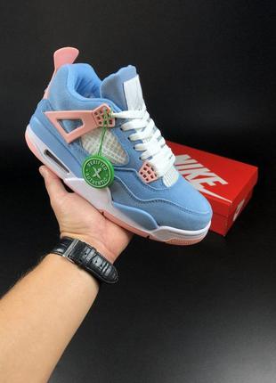 Женские голубые замшевые кроссовки в стиле nike air jordan 4 🆕 высокие джорданы5 фото