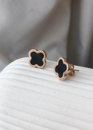 Серьги клевер, сережки конюшина, гвоздики ванклиф, цвяшки van cleef, новинка, хіт, базові