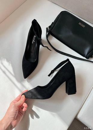 Туфли с ремешком черные эко-замша9 фото