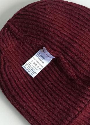 Шапка "x" polo в'язана коротка міні beanie docker докер ка до вух як у монатика кусто леона тепла бордова5 фото