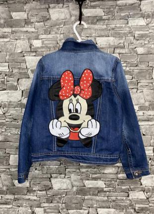 Джинсовая куртка минни маус, джинсовая куртка с рисунком, джинсовка, джинсовая курточка