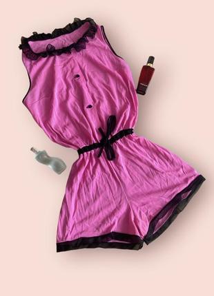 Секси малиновая пижамка ромпер комбинезон для дома