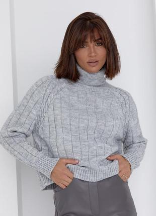 В´язаний светр з рукавами-регланами, сірий3 фото