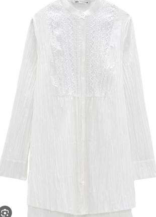Zara рубашка белоснежная удлиненная большого размера поплин/мальчик3 фото