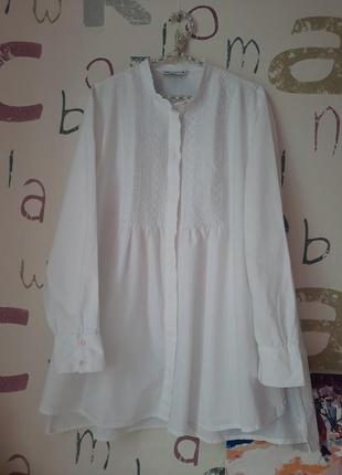 Zara рубашка белоснежная удлиненная большого размера поплин/мальчик5 фото