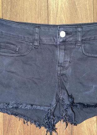 Черные стрейчевые коттоновые джинсовые шортики с бахромой "victoria's secret pink",xs/s4 фото